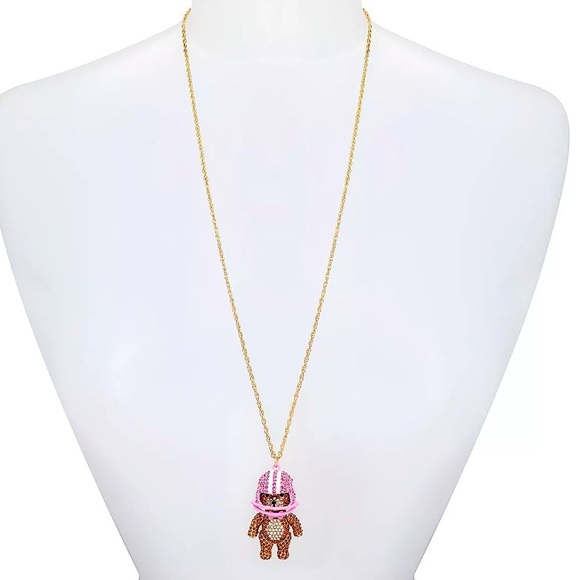 Betsey Johnson Rhinestone Football Bear Pendant Necklace New - Picture 5 of 5